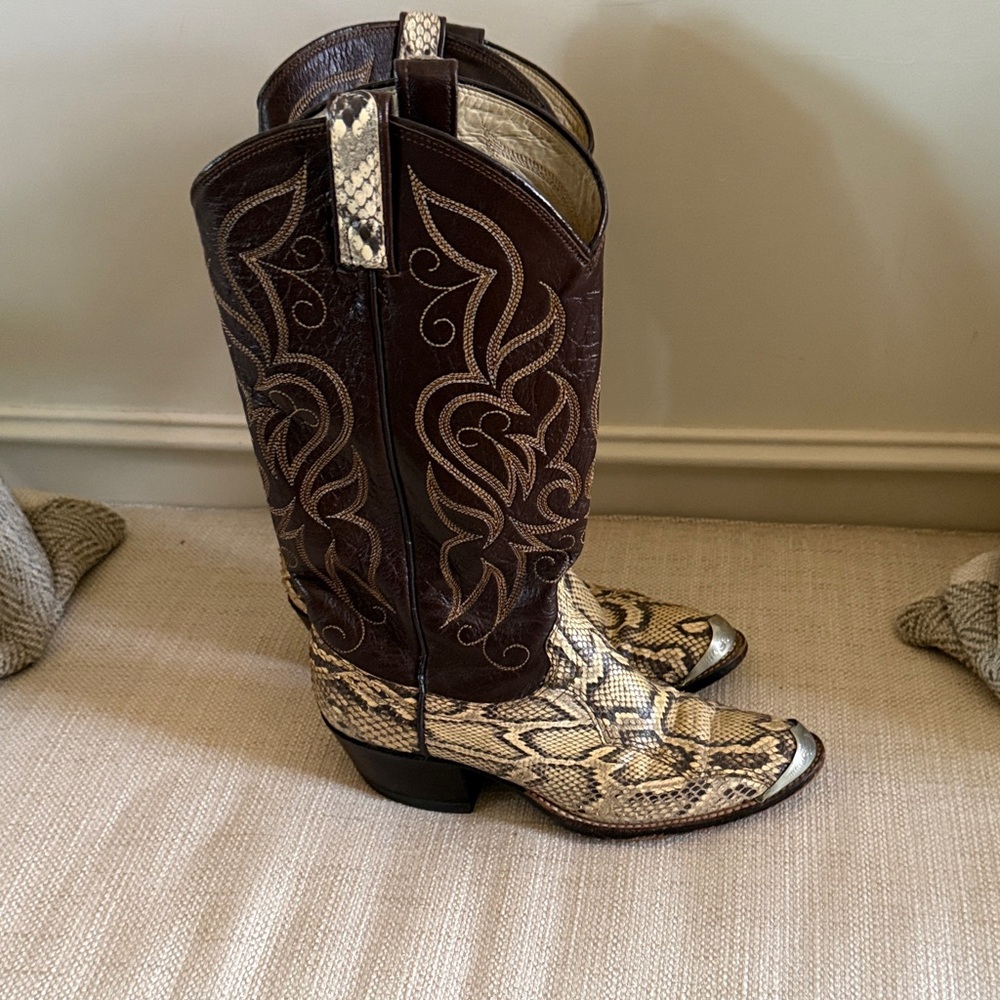 Dan Post Intricate Brown and Cream Heeled Boots